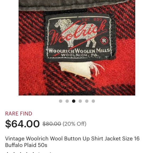 Vintage Woolrich Wool Button Up Shirt Jacket Buffalo Plaid 50s - Picture 3 of 3